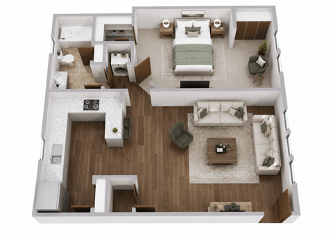 Floor plan for 1 bed, 1 bath, 740 sqft